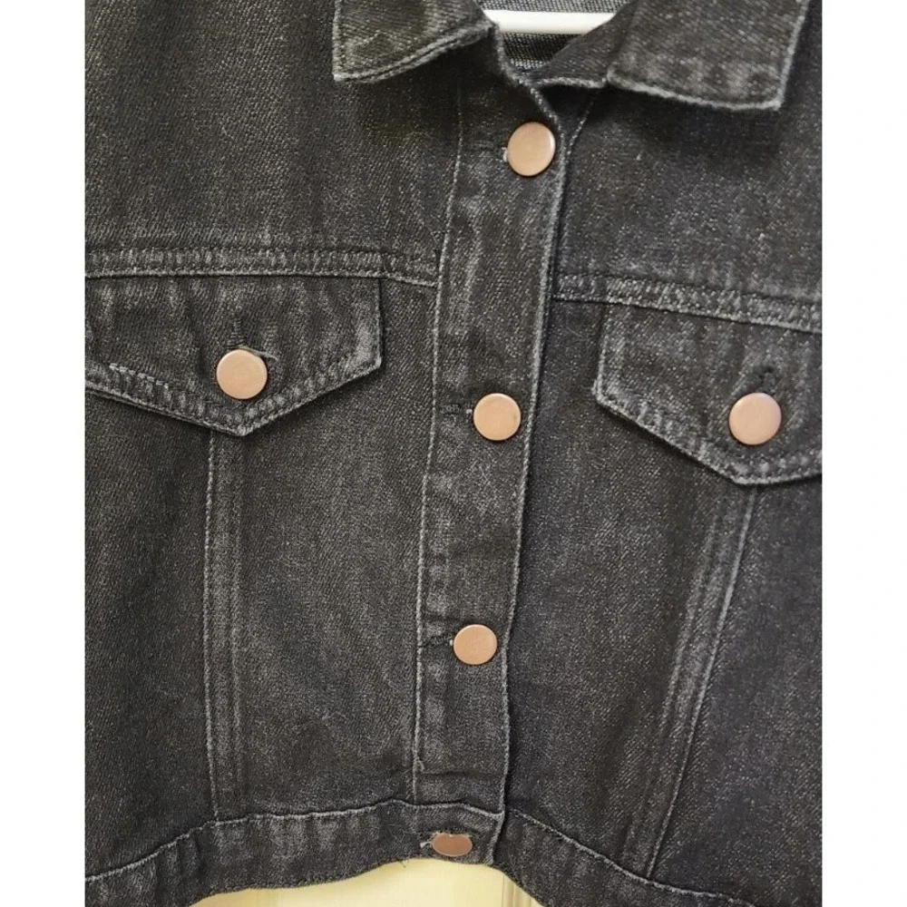 Girls Cropped Black Denim Jacket Large